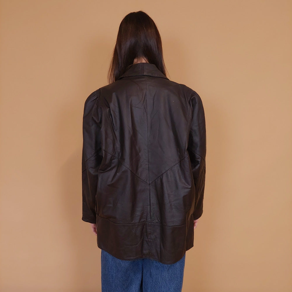 VIN-OUTW-34143 Vintage δερμάτινο καφέ 80's style jacket M