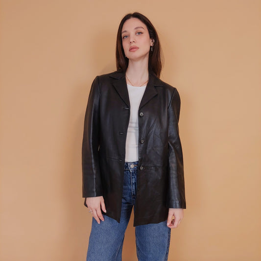 VIN-OUTW-34144 Vintage δερμάτινο σακάκι μαύρο M