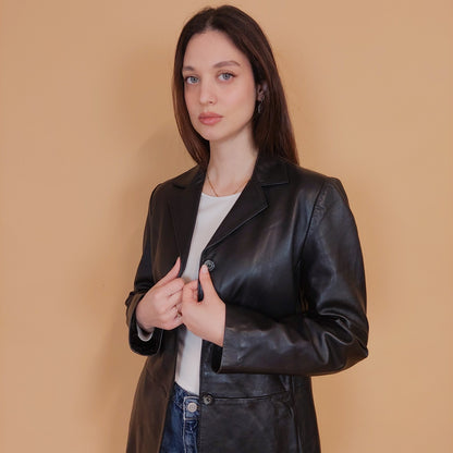 VIN-OUTW-34144 Vintage δερμάτινο σακάκι μαύρο M