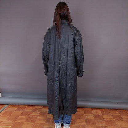 VIN-OUTW-33338 Vintage δερμάτινο μαύρο μακρύ jacket L-XL