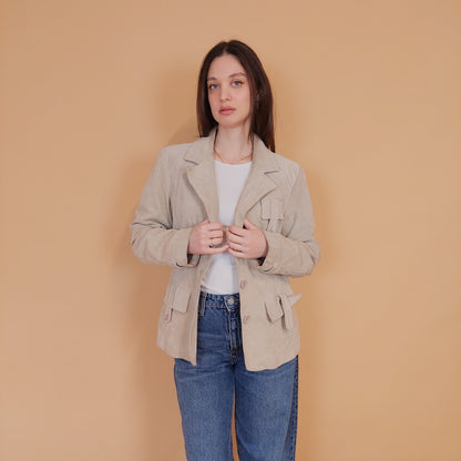 VIN-OUTW-34147 Vintage δερμάτινο suede σακάκι μπεζ S-M