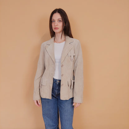 VIN-OUTW-34147 Vintage δερμάτινο suede σακάκι μπεζ S-M