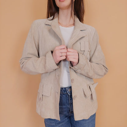 VIN-OUTW-34147 Vintage δερμάτινο suede σακάκι μπεζ S-M