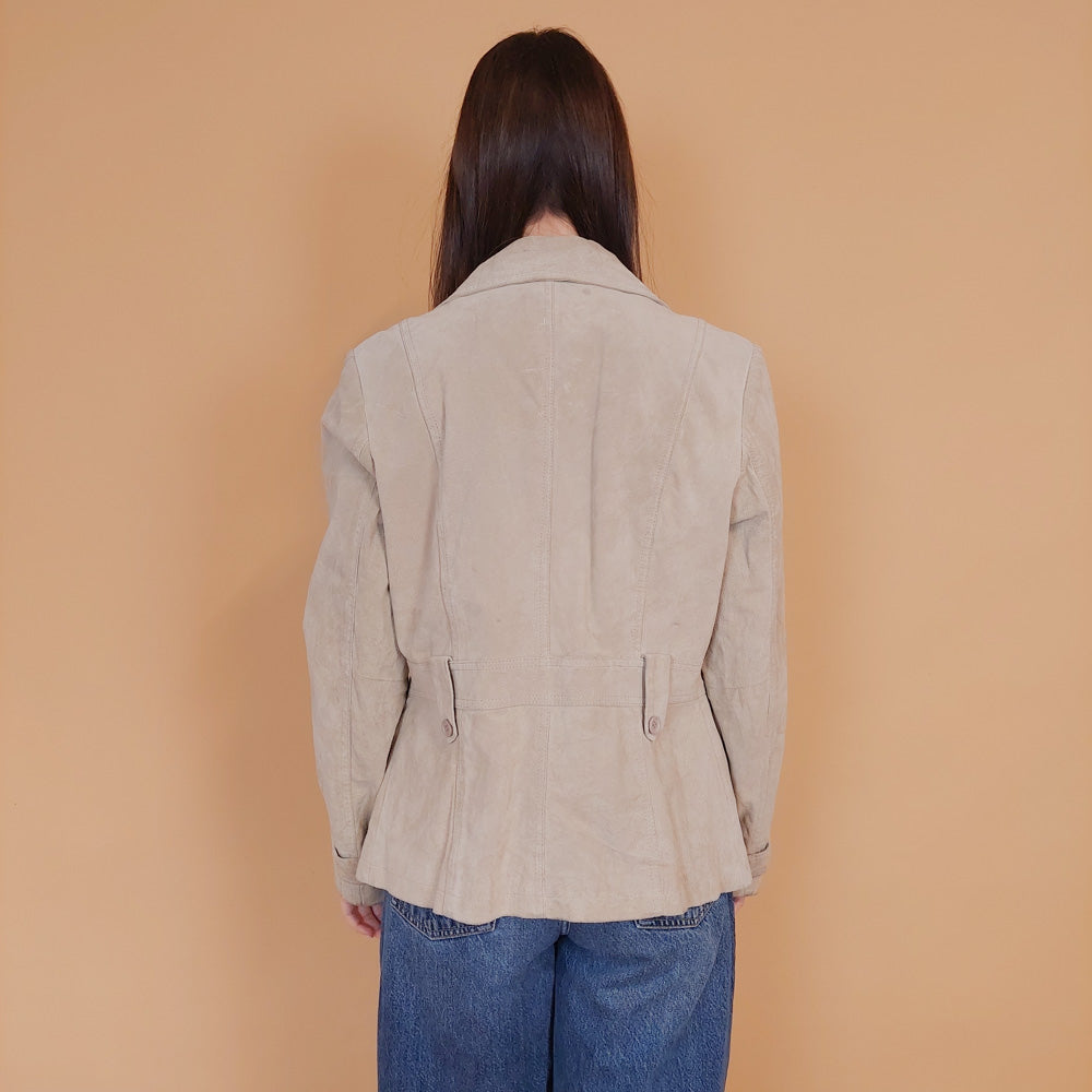 VIN-OUTW-34147 Vintage δερμάτινο suede σακάκι μπεζ S-M