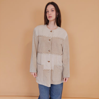 VIN-OUTW-34148 Vintage suede δερμάτινο-λινό σακάκι L