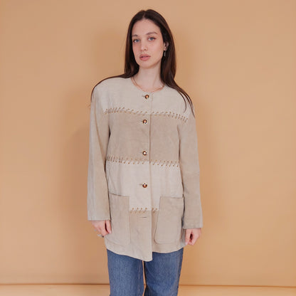 VIN-OUTW-34148 Vintage suede δερμάτινο-λινό σακάκι L