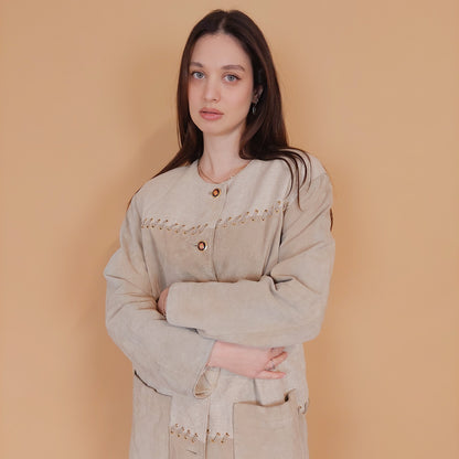 VIN-OUTW-34148 Vintage suede δερμάτινο-λινό σακάκι L