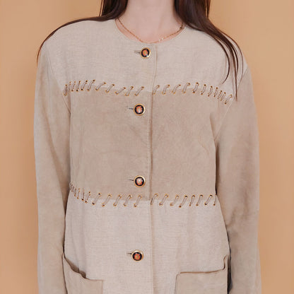 VIN-OUTW-34148 Vintage suede δερμάτινο-λινό σακάκι L