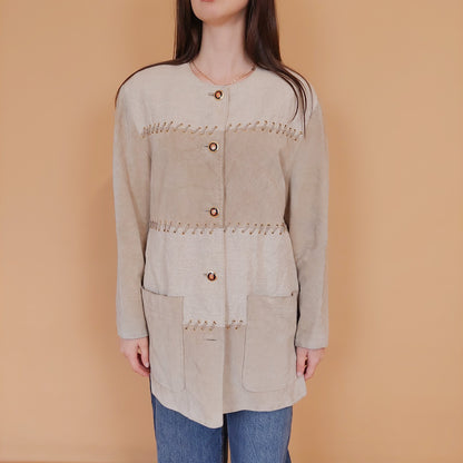 VIN-OUTW-34148 Vintage suede δερμάτινο-λινό σακάκι L