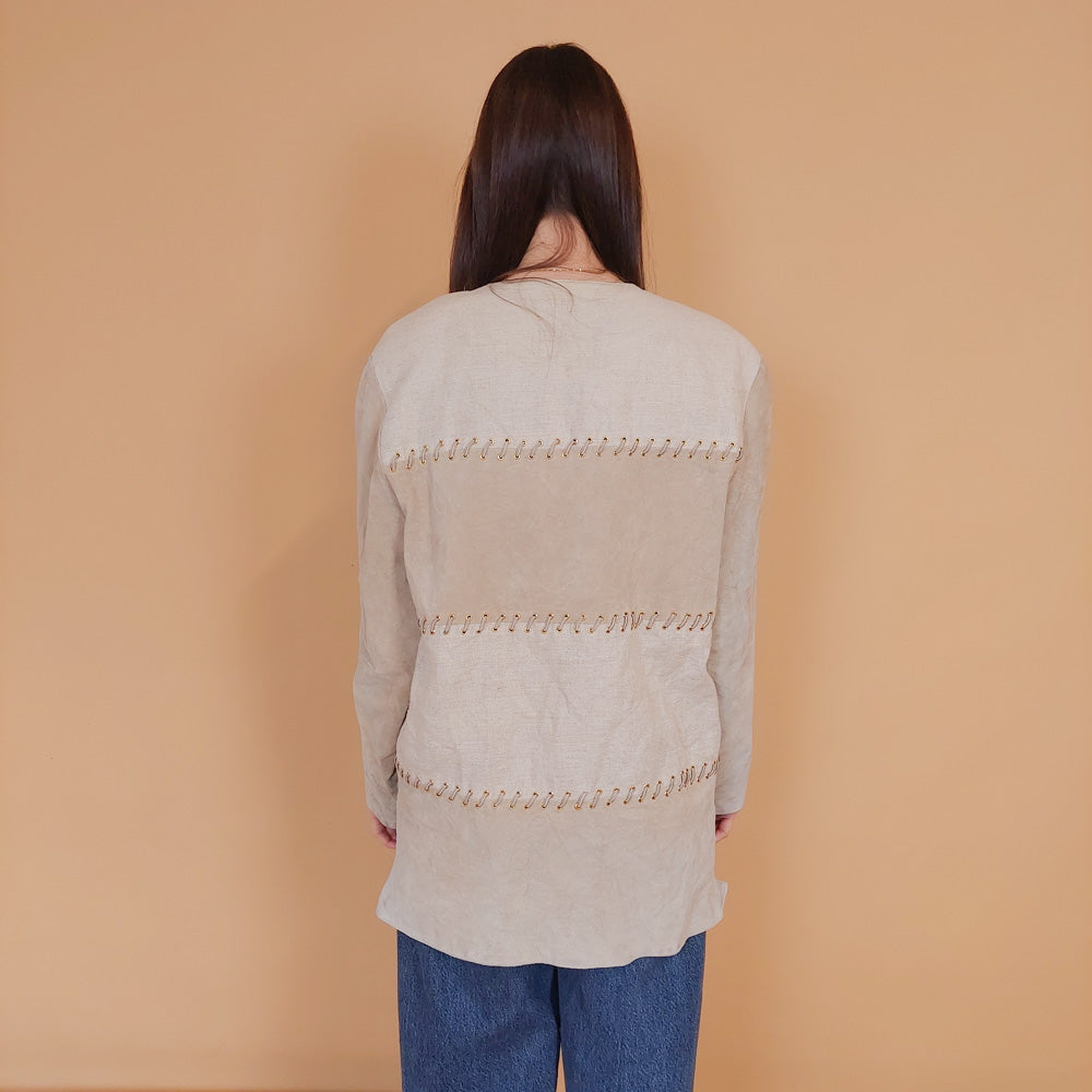 VIN-OUTW-34148 Vintage suede δερμάτινο-λινό σακάκι L