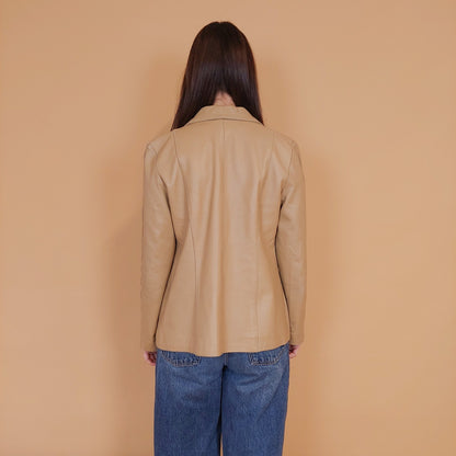 VIN-OUTW-34151 Vintage δερμάτινο σακάκι μπεζ S-M