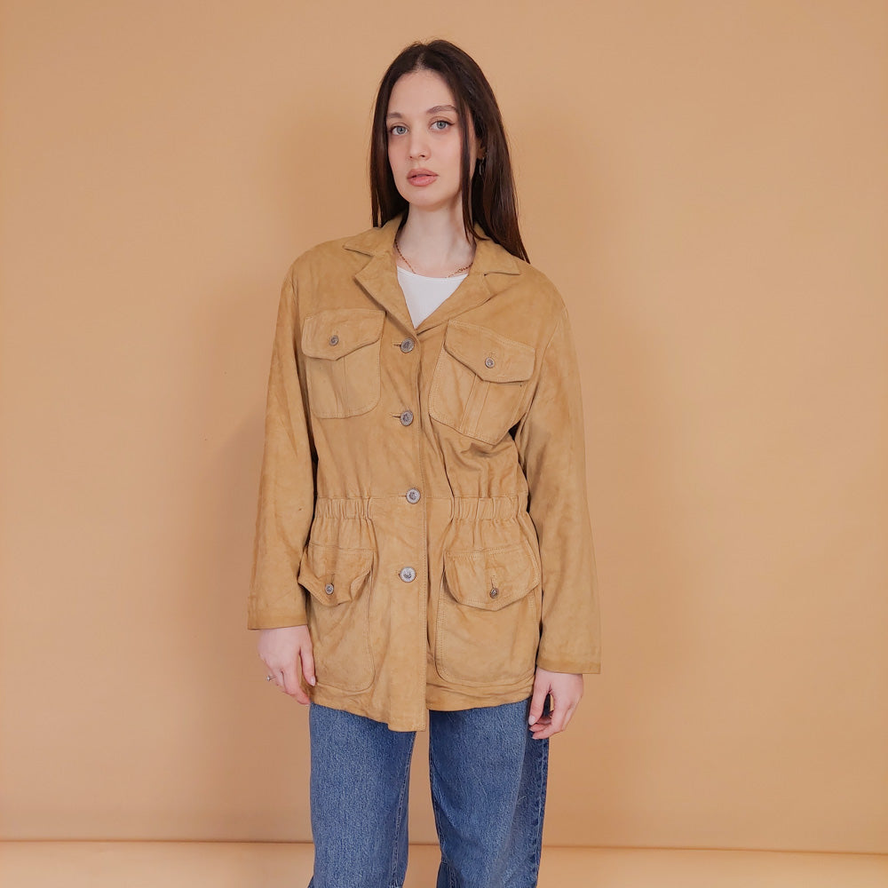 VIN-OUTW-34152 Vintage δερμάτινο suede jacket μπεζ M-L