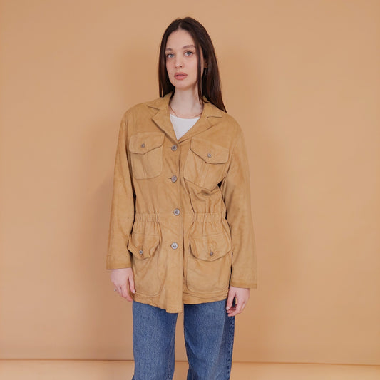 VIN-OUTW-34152 Vintage δερμάτινο suede jacket μπεζ M-L