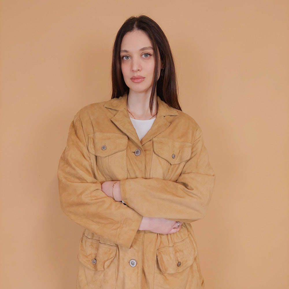 VIN-OUTW-34152 Vintage δερμάτινο suede jacket μπεζ M-L