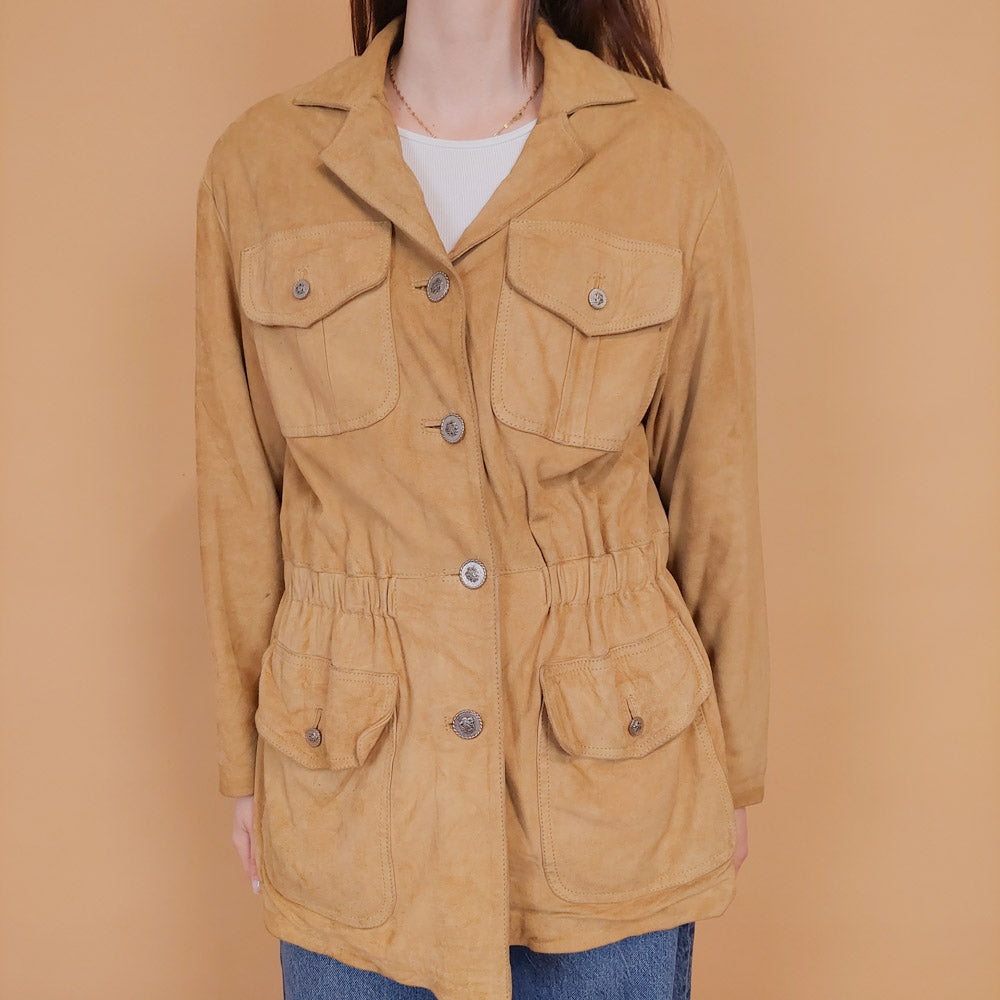 VIN-OUTW-34152 Vintage δερμάτινο suede jacket μπεζ M-L