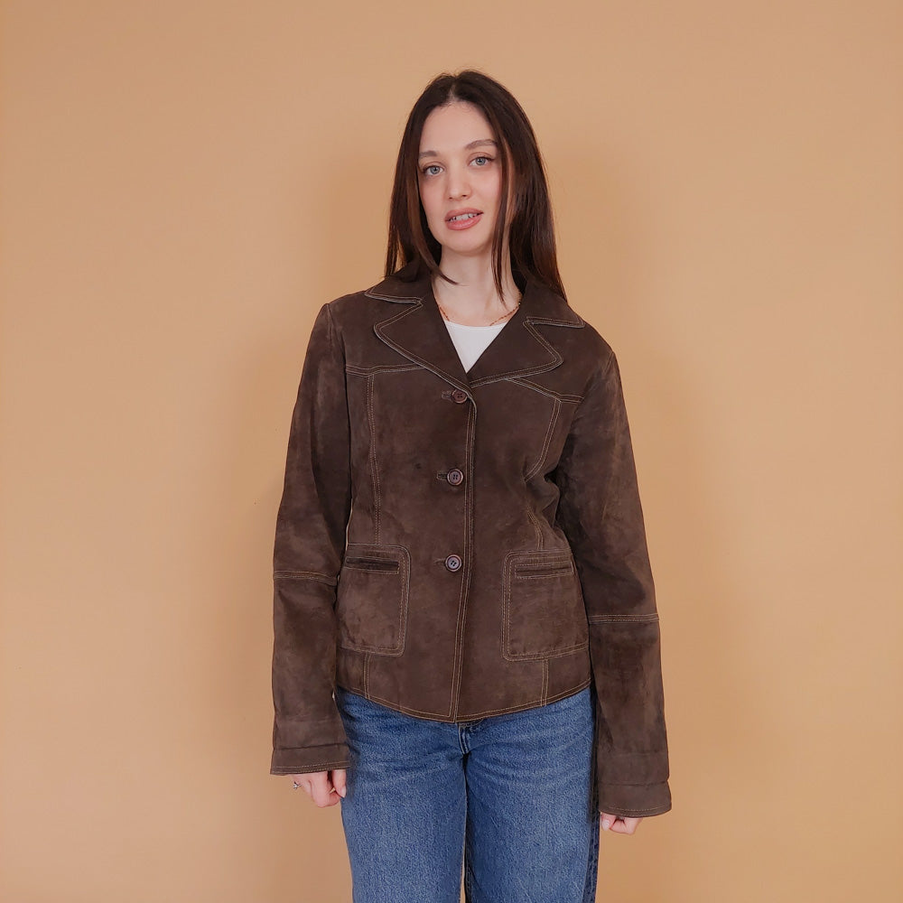 VIN-OUTW-34155 Vintage δερμάτινο suede σακάκι καφέ M