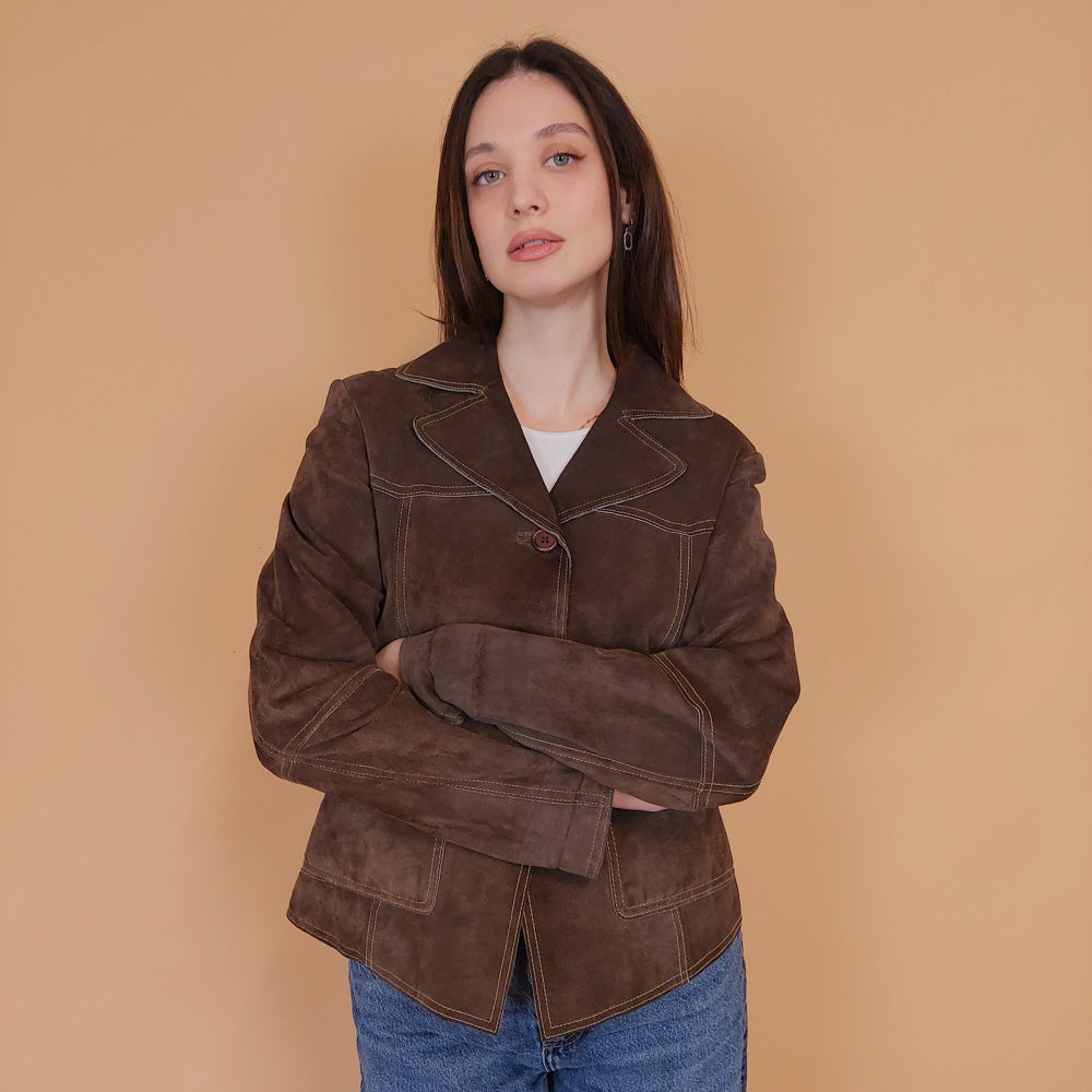 VIN-OUTW-34155 Vintage δερμάτινο suede σακάκι καφέ M