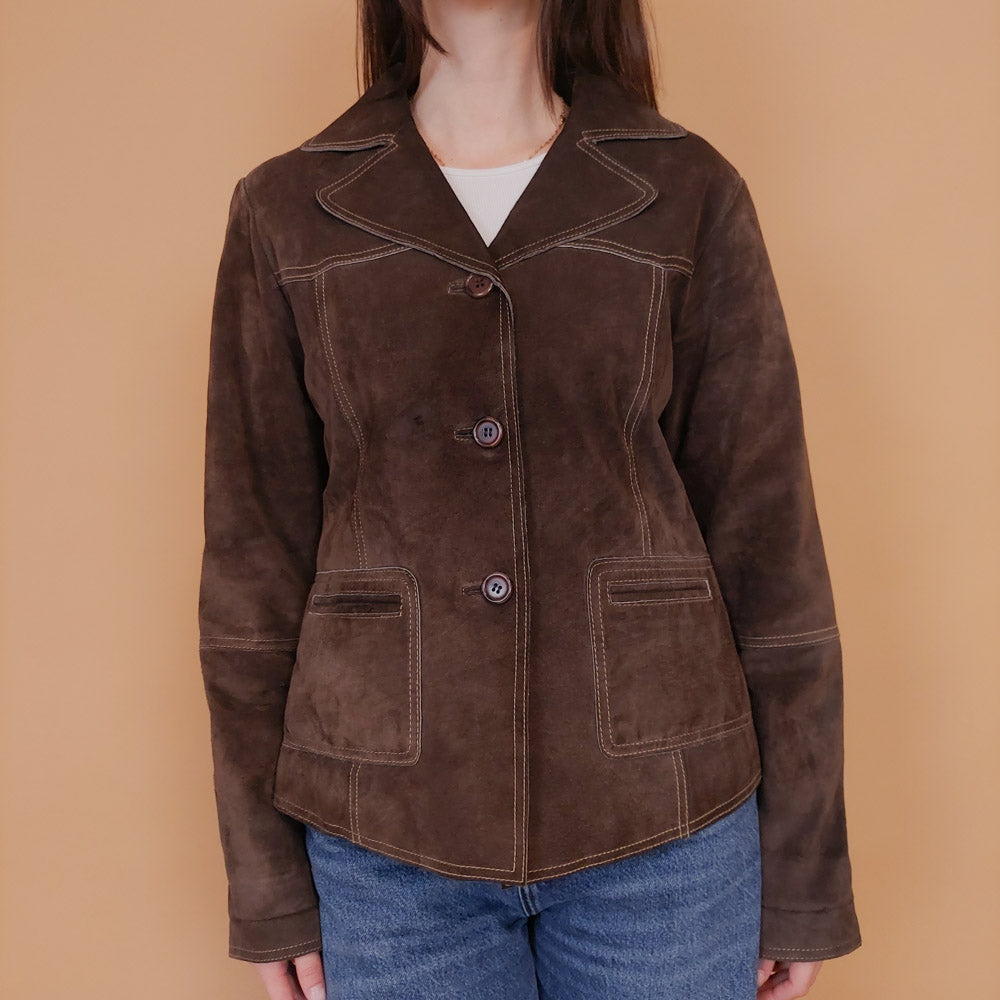 VIN-OUTW-34155 Vintage δερμάτινο suede σακάκι καφέ M