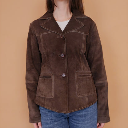 VIN-OUTW-34155 Vintage δερμάτινο suede σακάκι καφέ M