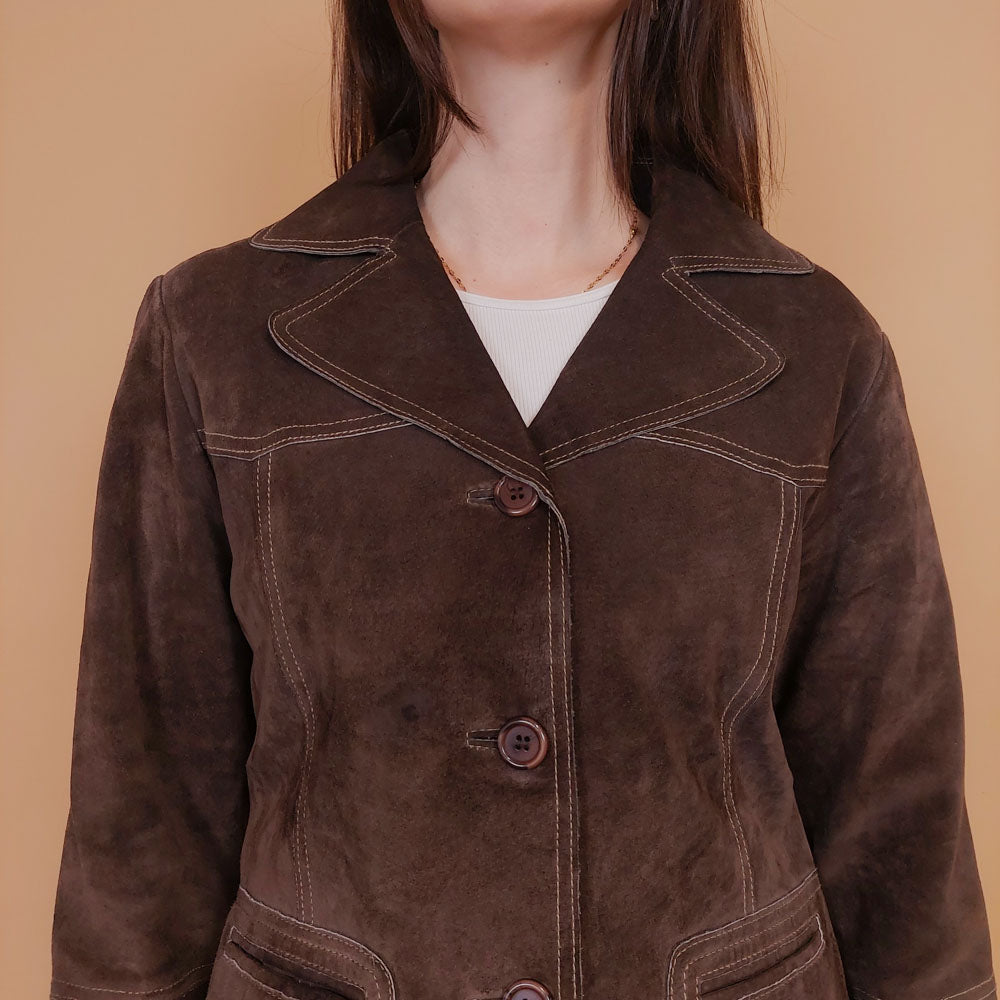 VIN-OUTW-34155 Vintage δερμάτινο suede σακάκι καφέ M