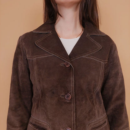 VIN-OUTW-34155 Vintage δερμάτινο suede σακάκι καφέ M