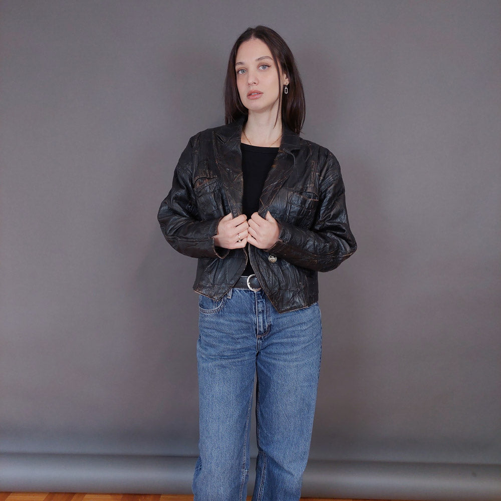 VIN-OUTW-33341 Vintage δερμάτινο jacket φθαρμένο στυλ S-M