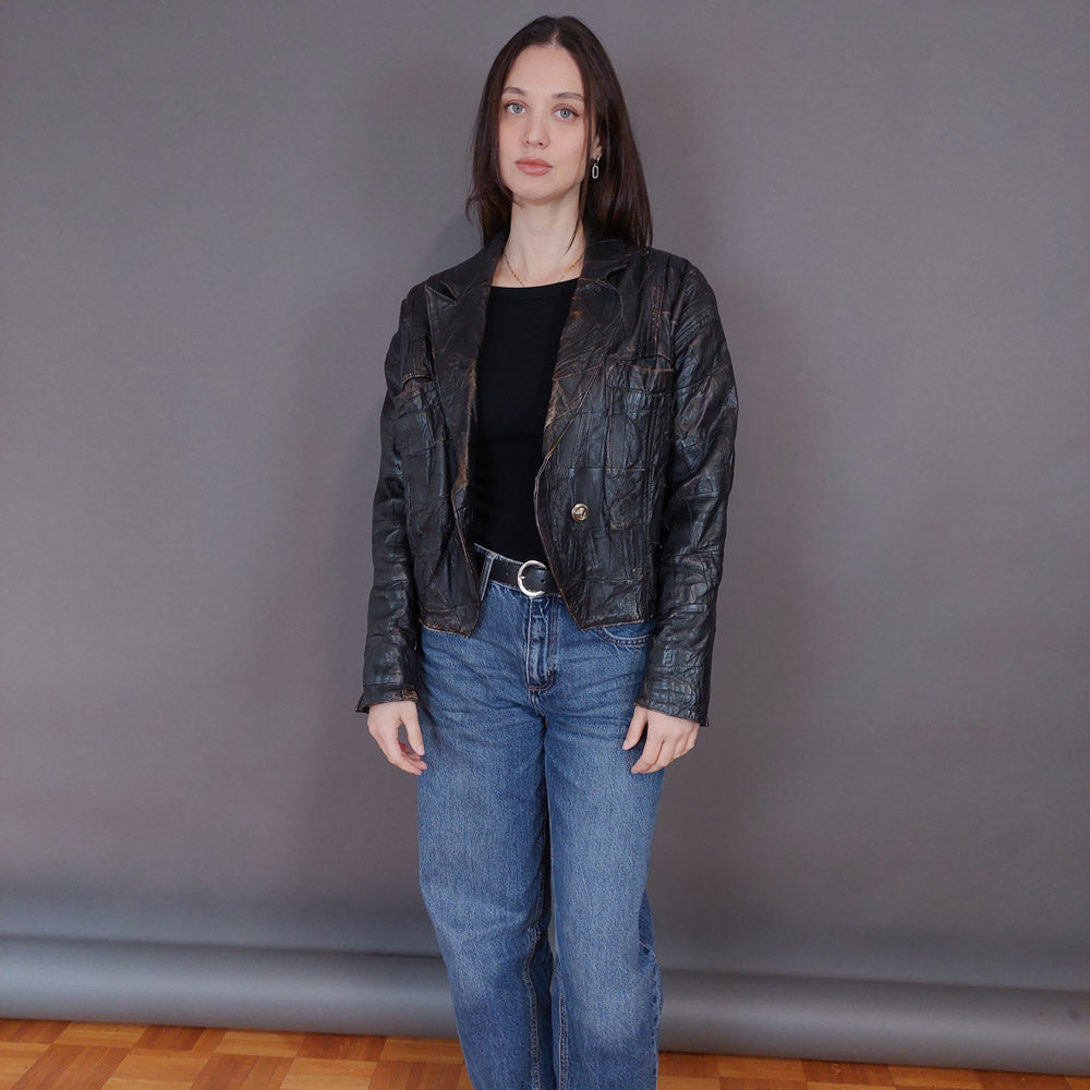 VIN-OUTW-33341 Vintage δερμάτινο jacket φθαρμένο στυλ S-M