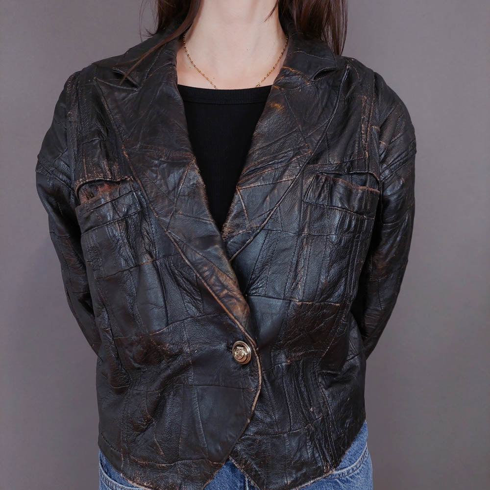 VIN-OUTW-33341 Vintage δερμάτινο jacket φθαρμένο στυλ S-M
