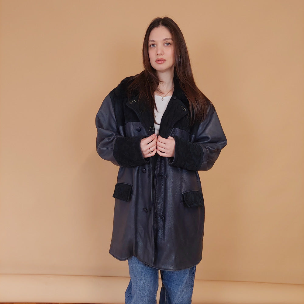 VIN-OUTW-34124 Vintage δερμάτινο 90's style jacket σκούρο μπλε XL