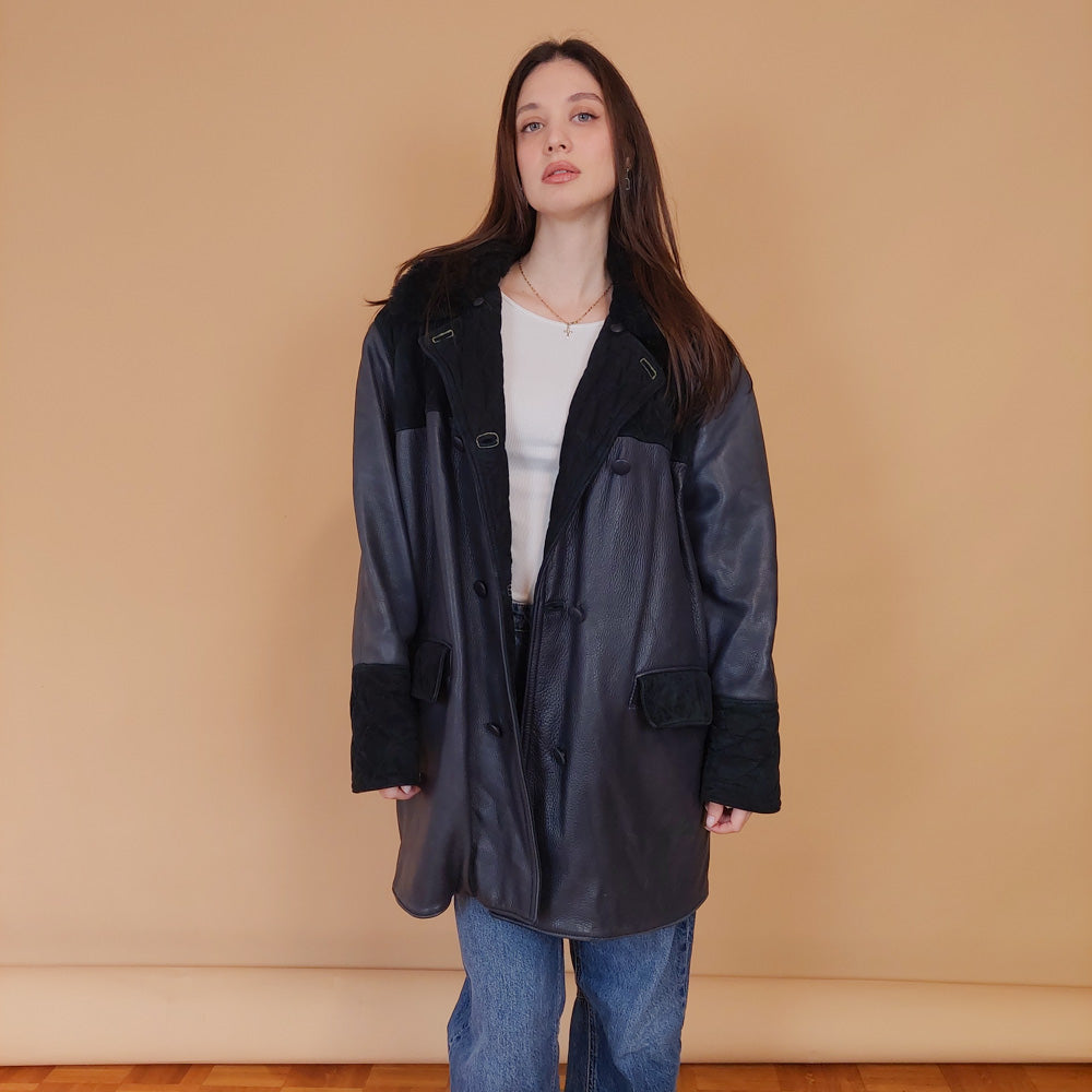 VIN-OUTW-34124 Vintage δερμάτινο 90's style jacket σκούρο μπλε XL
