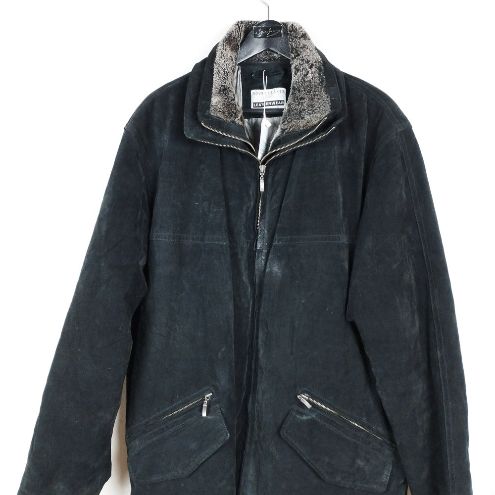 VIN-OUTW-28732 Vintage δερμάτινο suede jacket μακρύ μαύρο L