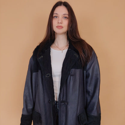VIN-OUTW-34124 Vintage δερμάτινο 90's style jacket σκούρο μπλε XL