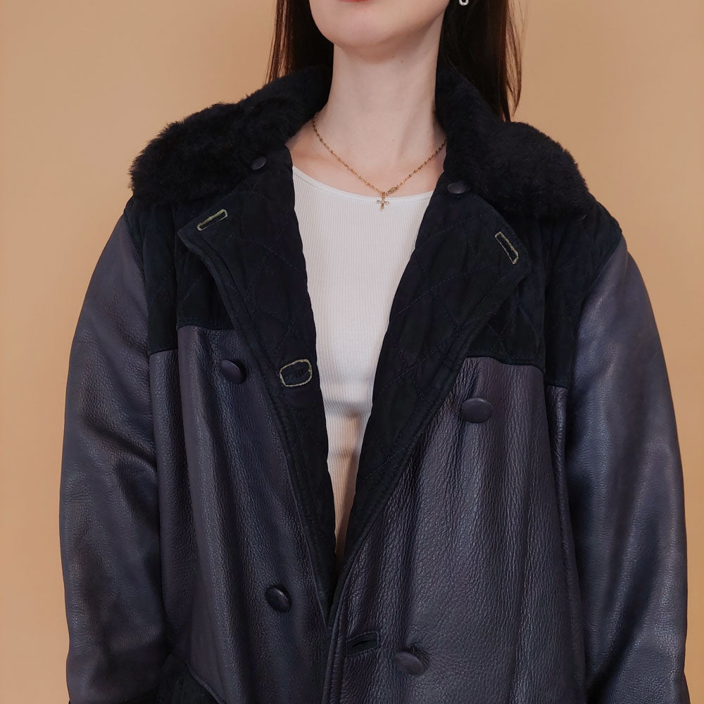 VIN-OUTW-34124 Vintage δερμάτινο 90's style jacket σκούρο μπλε XL