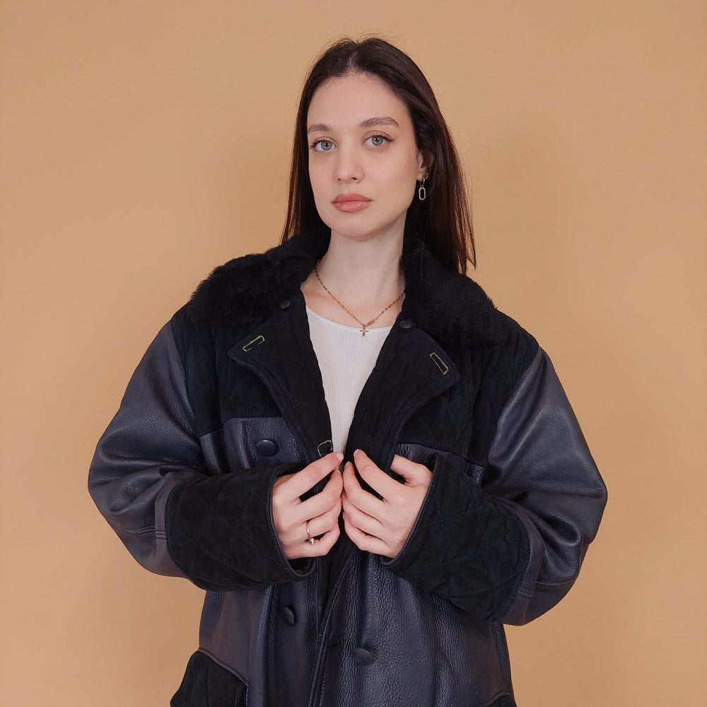 VIN-OUTW-34124 Vintage δερμάτινο 90's style jacket σκούρο μπλε XL