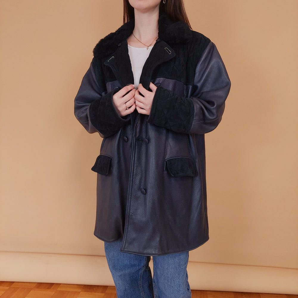 VIN-OUTW-34124 Vintage δερμάτινο 90's style jacket σκούρο μπλε XL