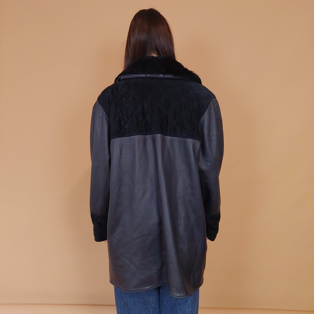 VIN-OUTW-34124 Vintage δερμάτινο 90's style jacket σκούρο μπλε XL