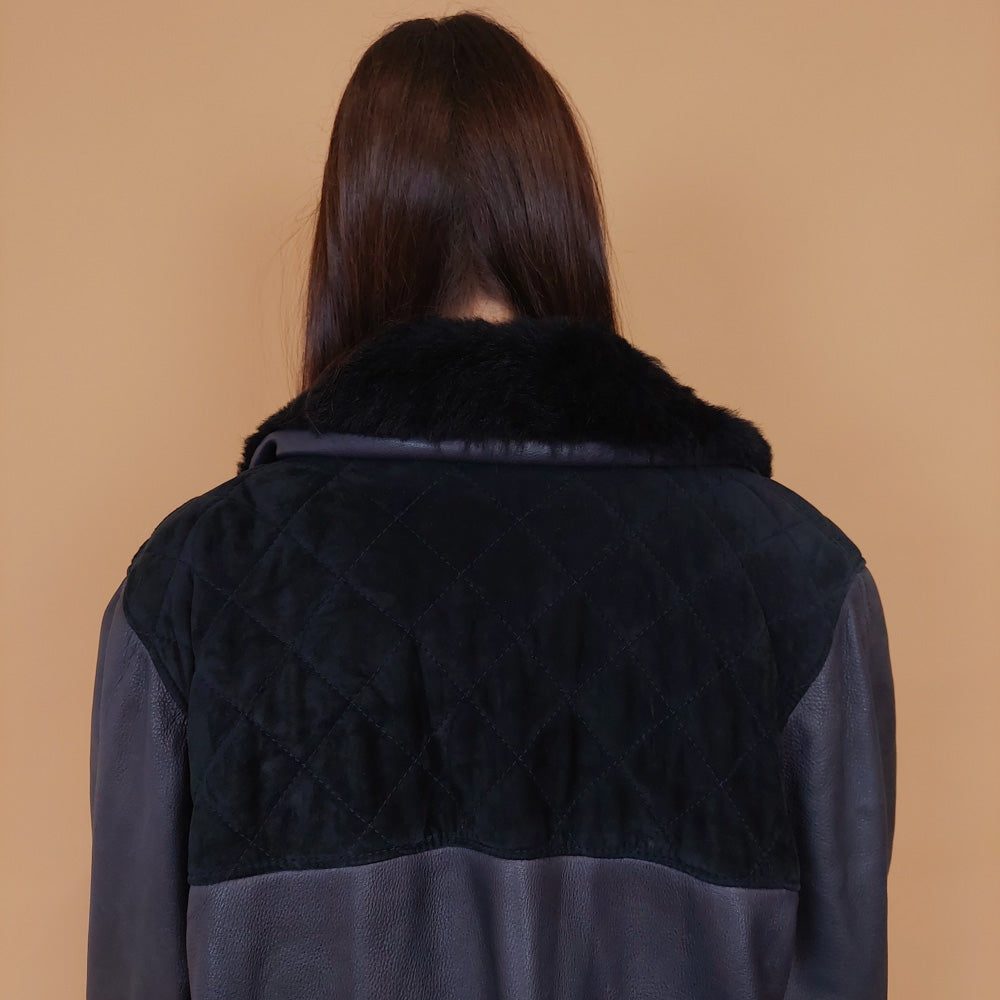 VIN-OUTW-34124 Vintage δερμάτινο 90's style jacket σκούρο μπλε XL
