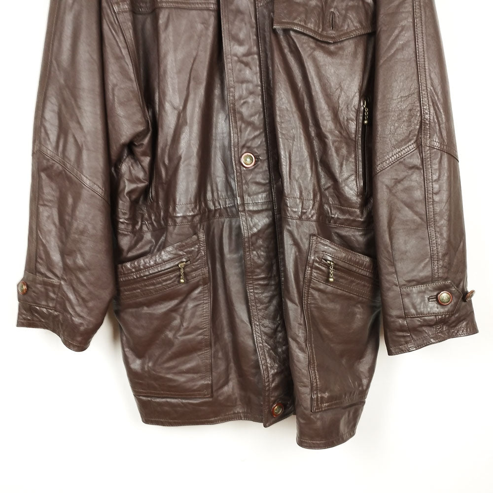 VIN-OUTW-28735 Vintage δερμάτινο jacket μακρύ καφέ L