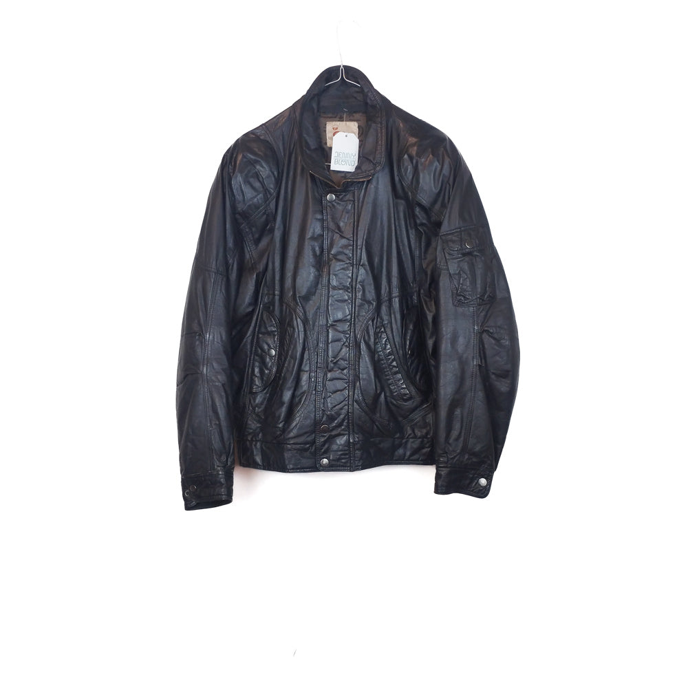 VIN-OUTW-32882 Vintage δερμάτινο μαύρο μπόμπερ jacket M