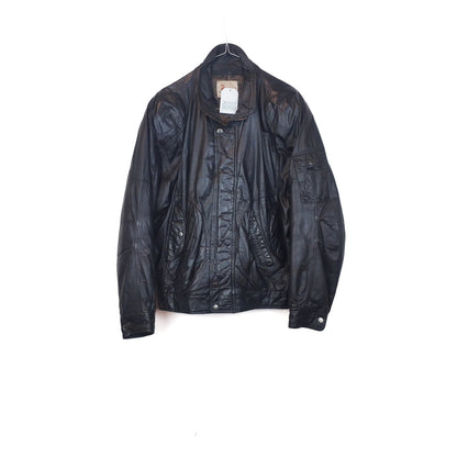 VIN-OUTW-32882 Vintage δερμάτινο μαύρο μπόμπερ jacket M