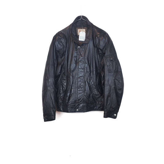 VIN-OUTW-32882 Vintage δερμάτινο μαύρο μπόμπερ jacket M