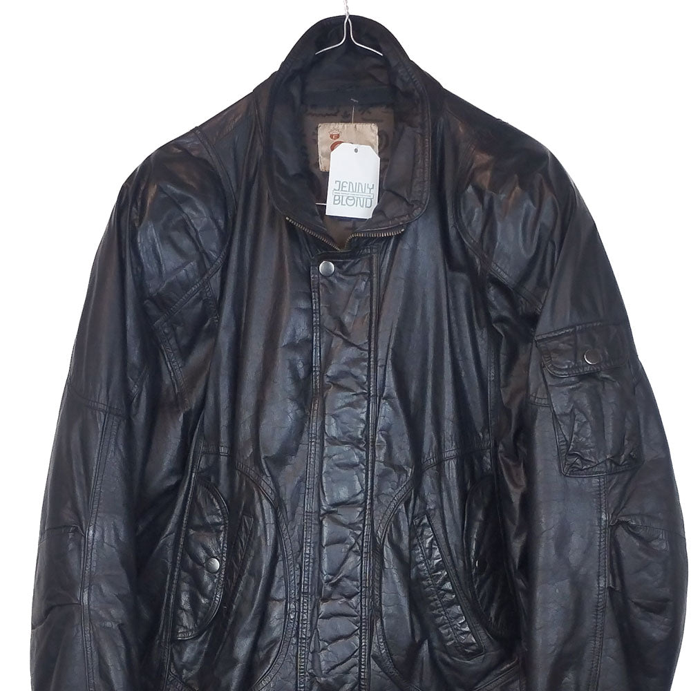 VIN-OUTW-32882 Vintage δερμάτινο μαύρο μπόμπερ jacket M