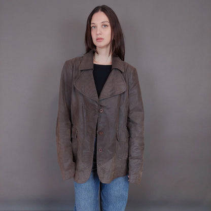 VIN-OUTW-33347 Vintage δερμάτινο σουέντ jacket καφέ 2XL