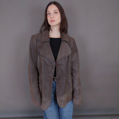 VIN-OUTW-33347 Vintage δερμάτινο σουέντ jacket καφέ 2XL