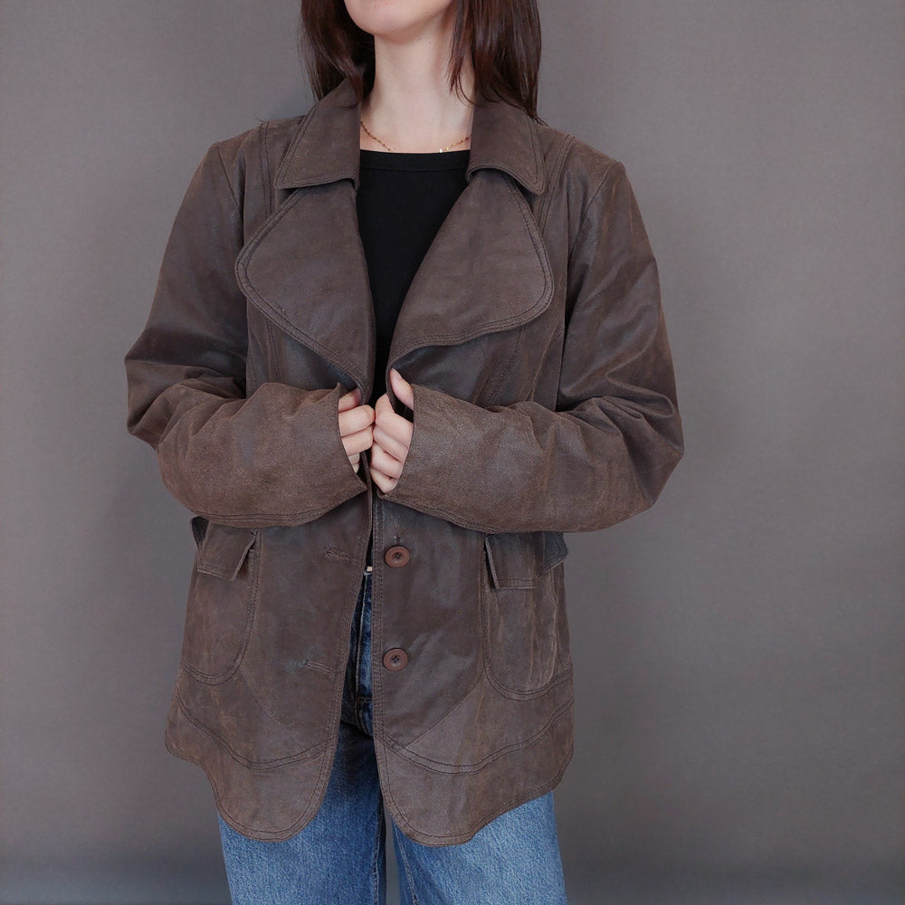 VIN-OUTW-33347 Vintage δερμάτινο σουέντ jacket καφέ 2XL