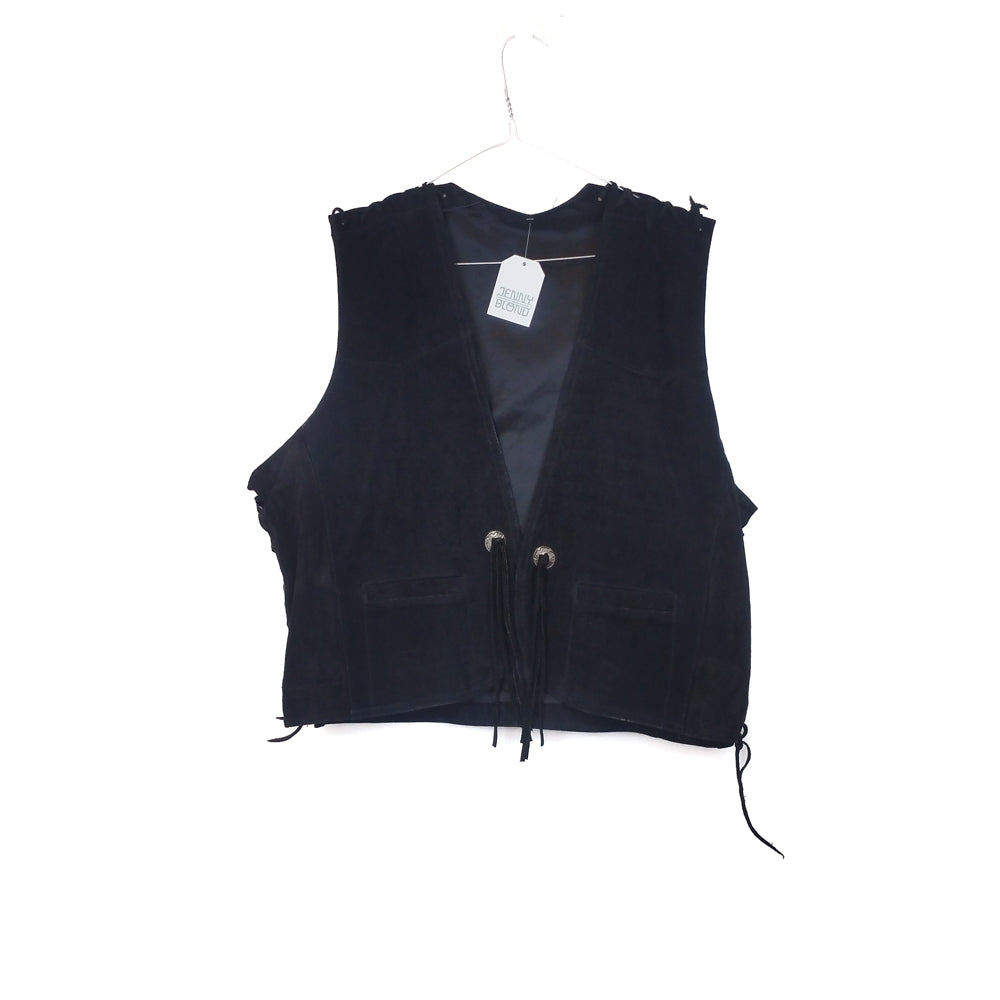VIN-OUTW-32880 Vintage γιλέκο μαύρο δερμάτινο σουέντ XL