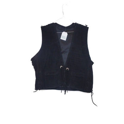 VIN-OUTW-32880 Vintage γιλέκο μαύρο δερμάτινο σουέντ XL