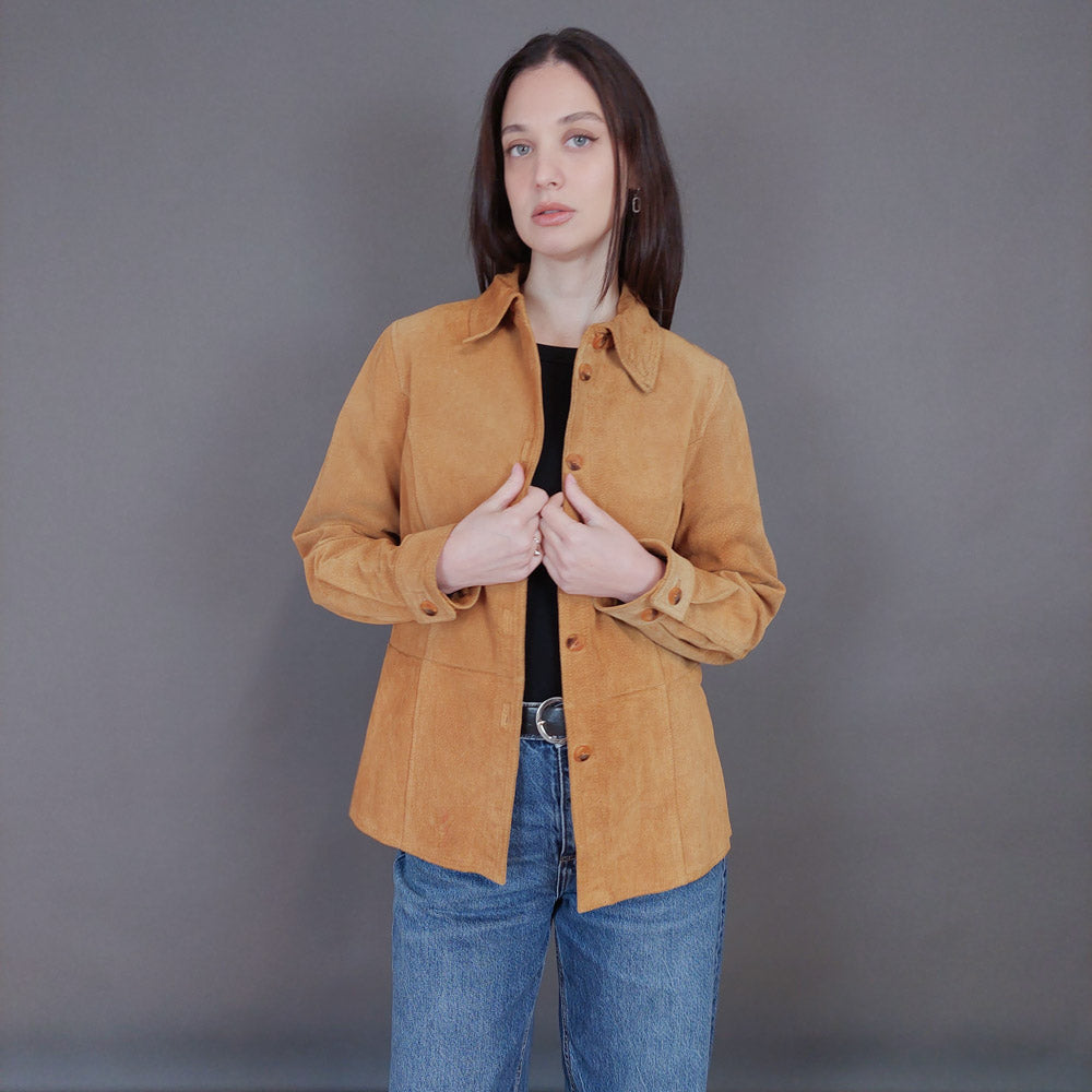 VIN-OUTW-33348 Vintage δερμάτινο σουέντ πουκάμισο S-M