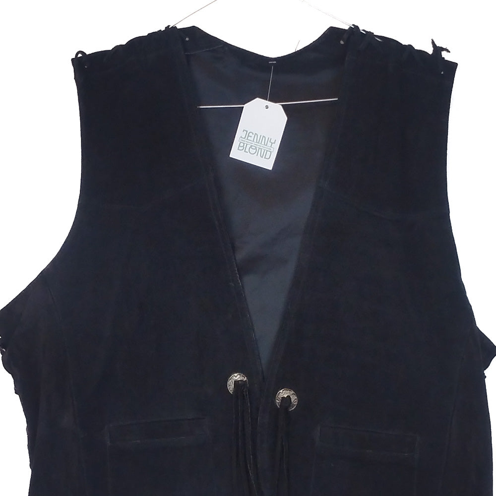 VIN-OUTW-32880 Vintage γιλέκο μαύρο δερμάτινο σουέντ XL