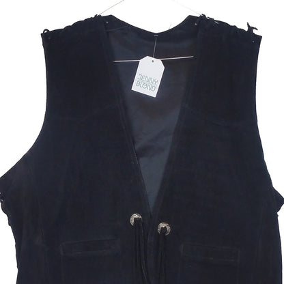 VIN-OUTW-32880 Vintage γιλέκο μαύρο δερμάτινο σουέντ XL